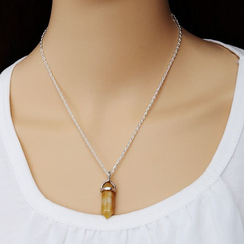 image-AliExpress Explosion Necklace Hexagonal Pendant Necklace Two Pointed Natural Stone Necklace Clavicle Chain 2540