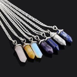image-AliExpress Explosion Necklace Hexagonal Pendant Necklace Two Pointed Natural Stone Necklace Clavicle Chain 2540