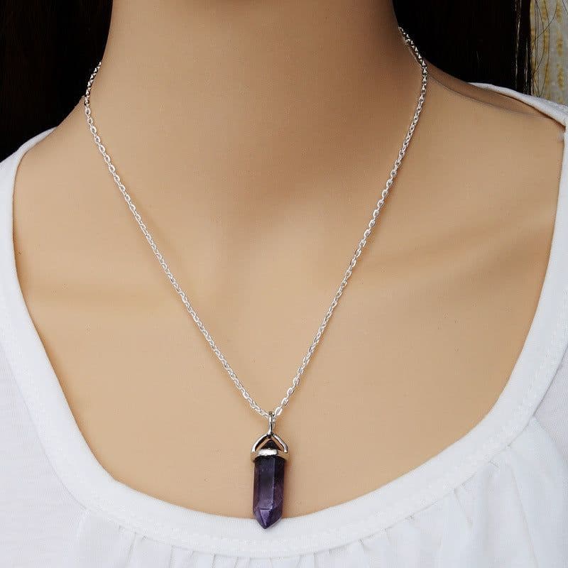 image-AliExpress Explosion Necklace Hexagonal Pendant Necklace Two Pointed Natural Stone Necklace Clavicle Chain 2540