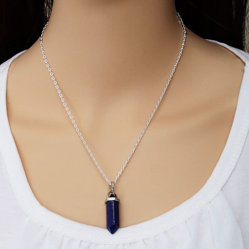 image-AliExpress Explosion Necklace Hexagonal Pendant Necklace Two Pointed Natural Stone Necklace Clavicle Chain 2540