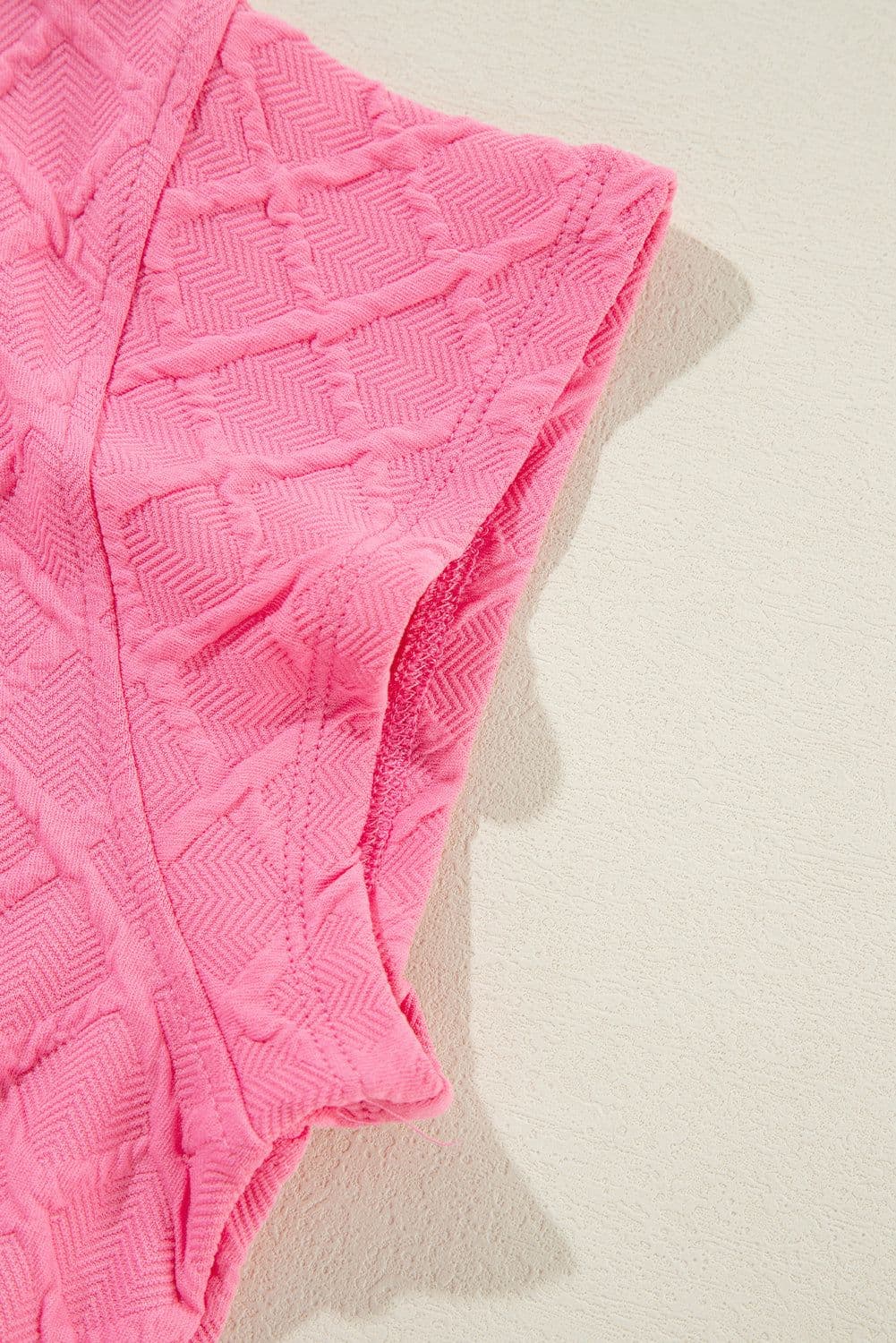 image-Sachet Pink Checkered Textured Tee and Drawstring Shorts
