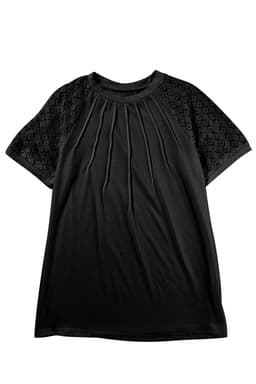 image-Khaki Contrast Lace Raglan Sleeve Tee - Casual Short Sleeve Top