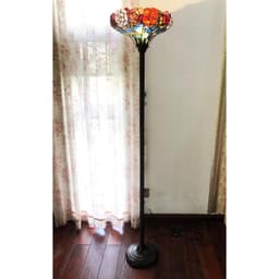 image-CHLOE Lighting AZALEA Tiffany-Style Floral Stained Glass Torchiere Floor Lamp 67" Height