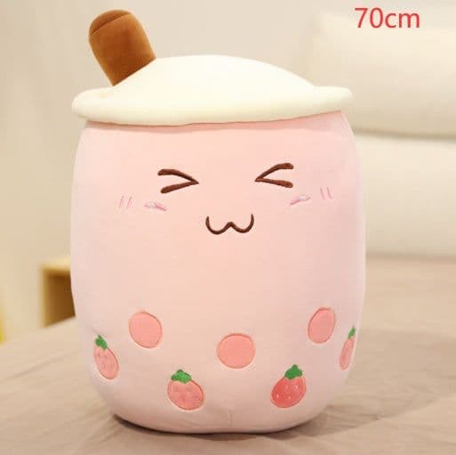 image-Cute Fruit Drink Plush Stuffed Soft Strawberry Milk Tea Plush Boba Tea Cup Toy Bubble Tea Pillow Cushion Kids Gift