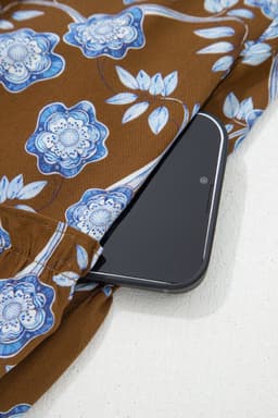 image-Brown Floral Print Ruffled Detail Shirt Collar Button Down Long Sleeve Dress
