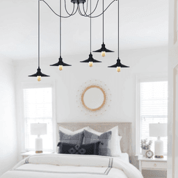 image-Black Vintage 5 Head Cone shaped shade Ceiling Pendant Light Fitting with Adjustable Cord Hanging Light Fixture