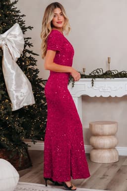 image-Pitaya Pink One Shoulder Sequin Gown Split