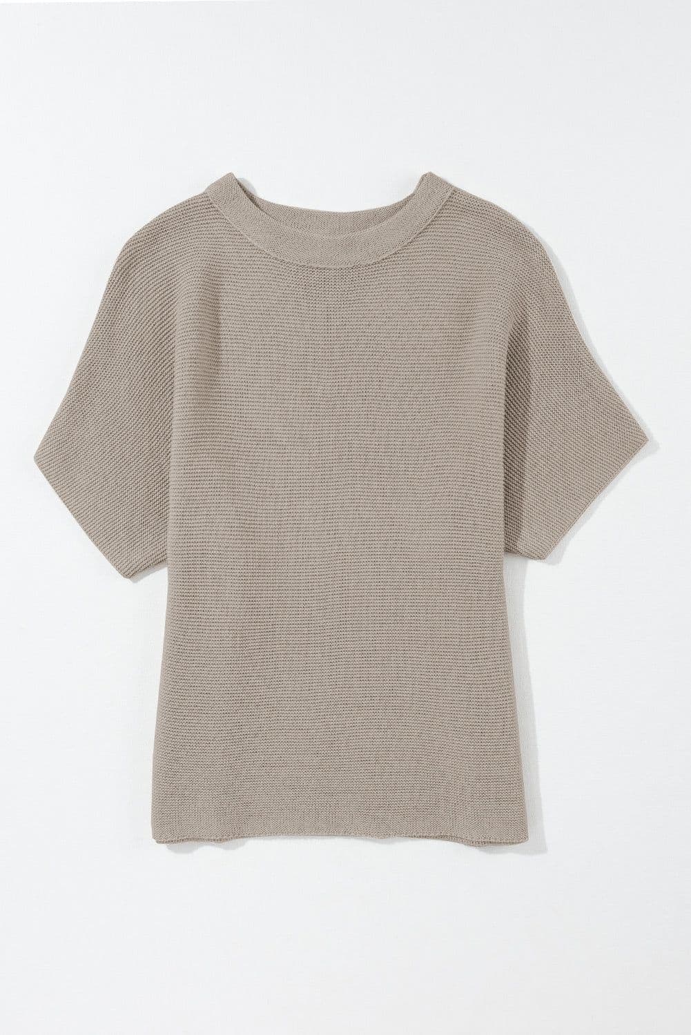 image-High Neck Bat Sleeve Sweater - Short Sleeve, Elegant, Loose Fit