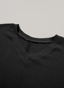 image-Blue Sapphire Crinkled V Neck T-shirt - Women's Fashion
