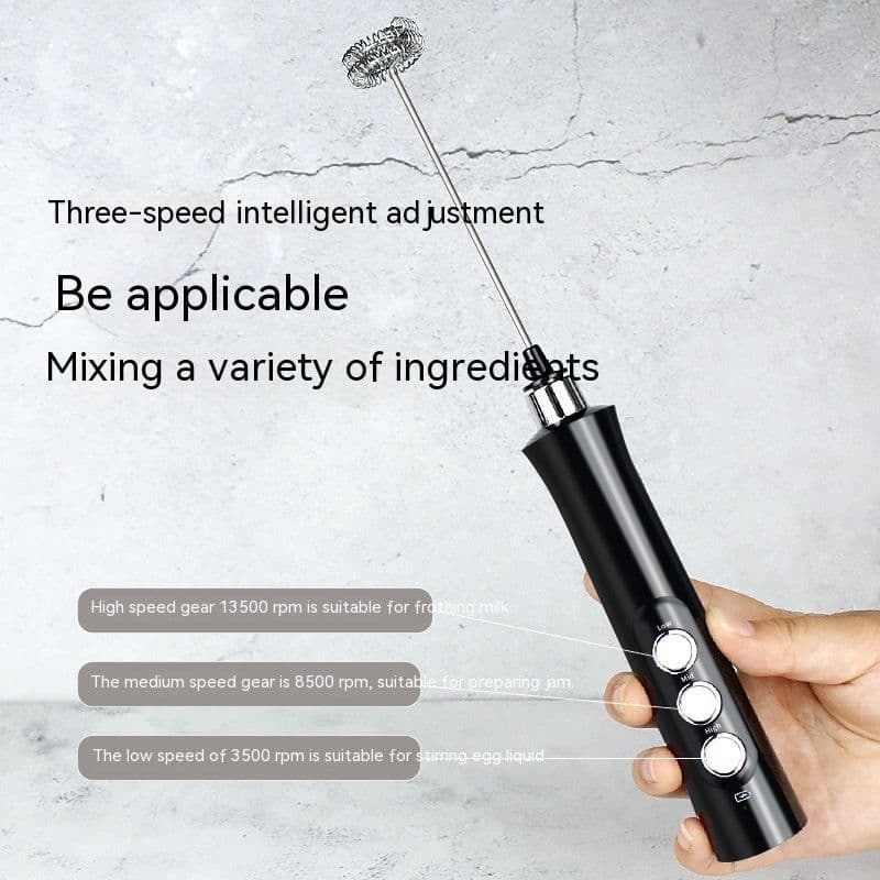 image-Handheld Wireless Milk Frother and Egg Beater - 3-Head Stainless Steel