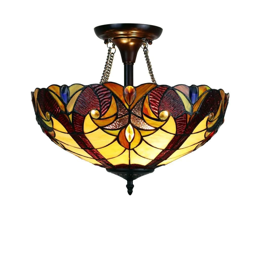 image-CHLOE Lighting ADIA Victorian Tiffany-Style Dark Bronze 2 Light Semi-Flush Fixture 16" Wide
