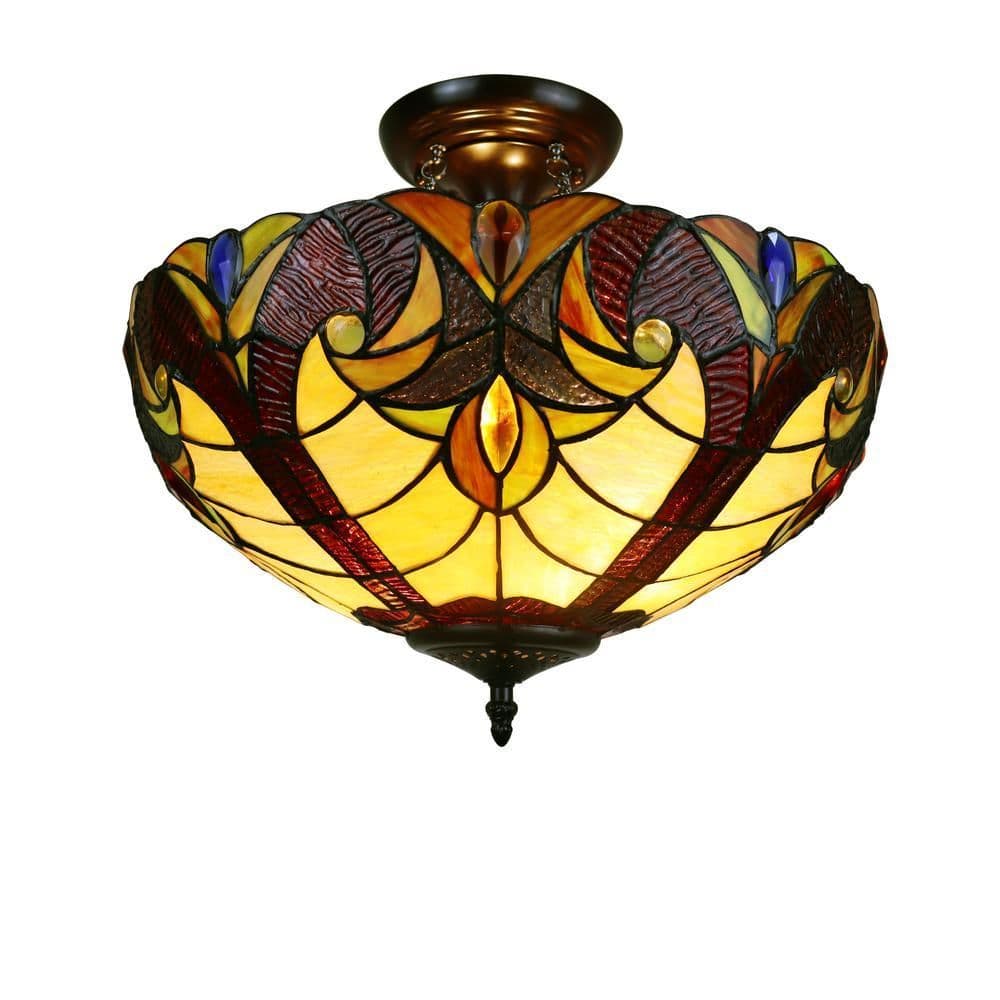 image-CHLOE Lighting ADIA Victorian Tiffany-Style Dark Bronze 2 Light Semi-Flush Fixture 16" Wide