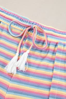 image-Pink Stripe Rainbow Tee Wide Leg Pants Set