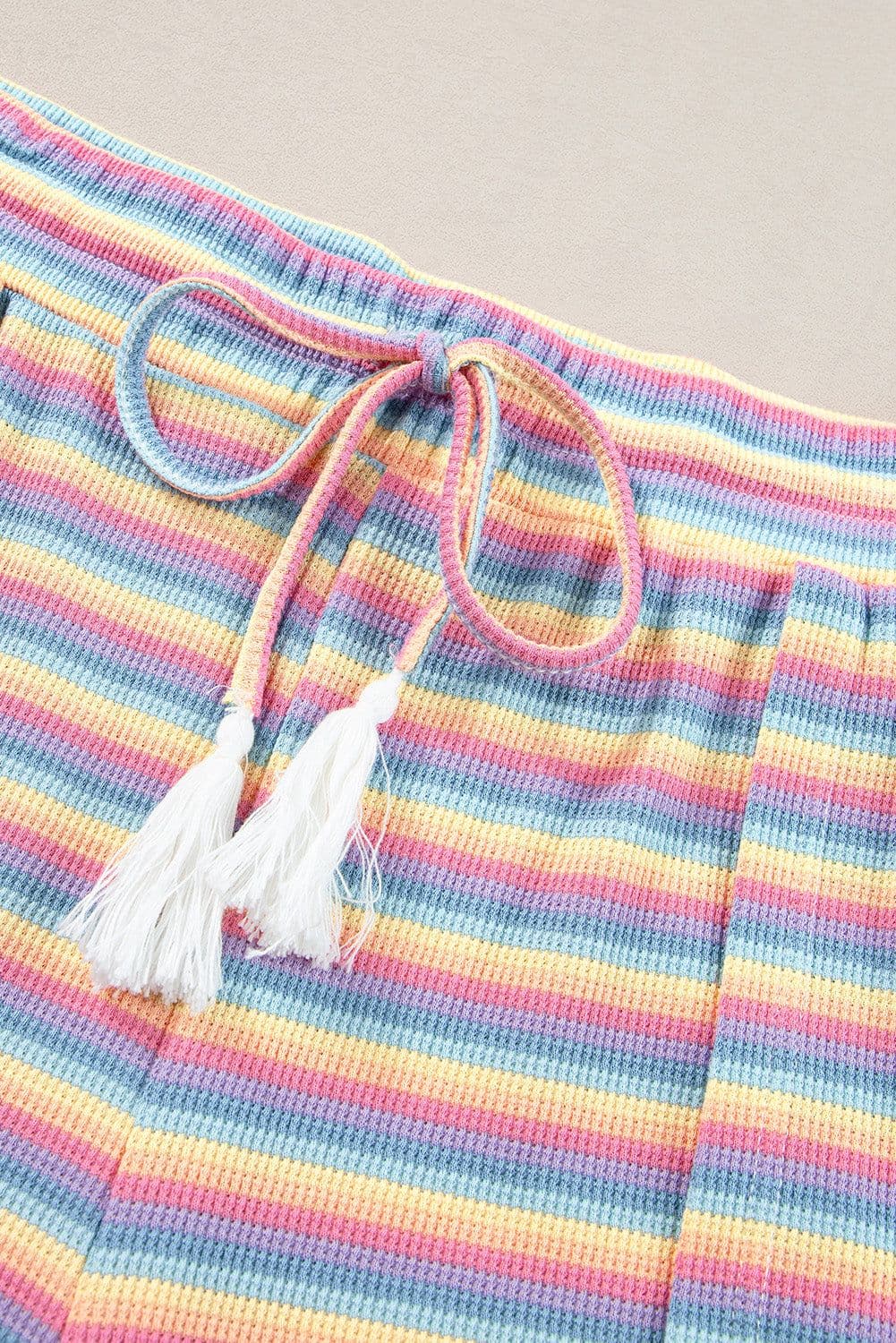 image-Pink Stripe Rainbow Tee Wide Leg Pants Set