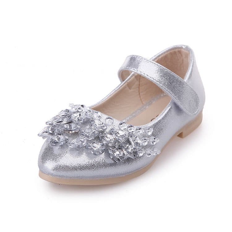 image-Imi Monkey Girls' Flat Crystal Shoes, Silver 31-36, Anti-Slip, 2023