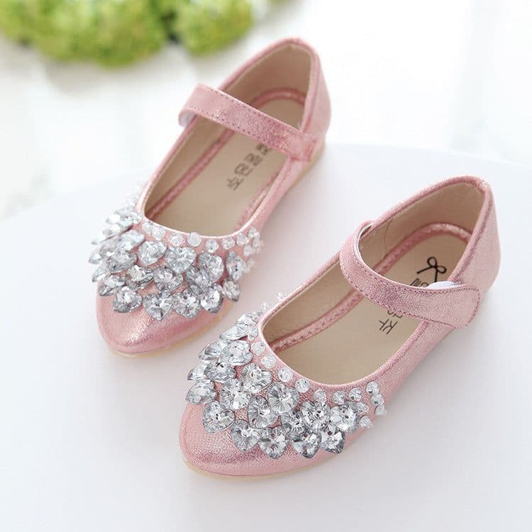 image-Imi Monkey Girls' Flat Crystal Shoes, Silver 31-36, Anti-Slip, 2023