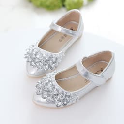 image-Imi Monkey Girls' Flat Crystal Shoes, Silver 31-36, Anti-Slip, 2023