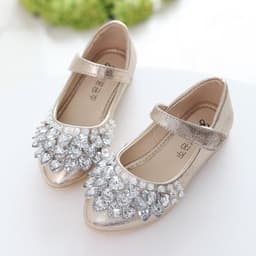 image-Imi Monkey Girls' Flat Crystal Shoes, Silver 31-36, Anti-Slip, 2023