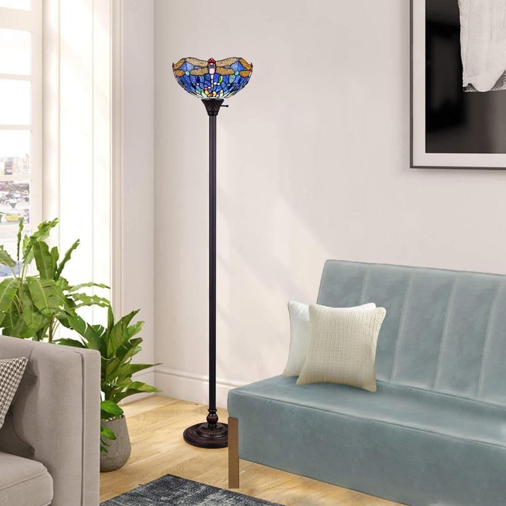 image-CHLOE Lighting SUNNIVA Dragonfly-Style Dark Bronze 1 Light Torchiere Floor Lamp 14" Wide