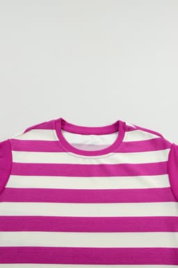 image-Rose Stripe Cap Sleeve Pocketed Shift T-shirt Dress