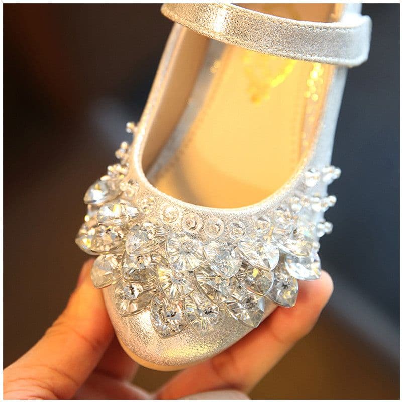 image-Imi Monkey Girls' Flat Crystal Shoes, Silver 31-36, Anti-Slip, 2023