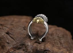 image-Factory wholesale S925 sterling silver jewelry vintage Thai silver domineering golden eagle head personality flying eagle ring men's ring