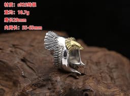 image-Factory wholesale S925 sterling silver jewelry vintage Thai silver domineering golden eagle head personality flying eagle ring men's ring