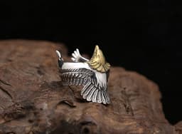image-Factory wholesale S925 sterling silver jewelry vintage Thai silver domineering golden eagle head personality flying eagle ring men's ring