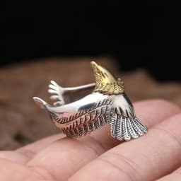 image-Factory wholesale S925 sterling silver jewelry vintage Thai silver domineering golden eagle head personality flying eagle ring men's ring