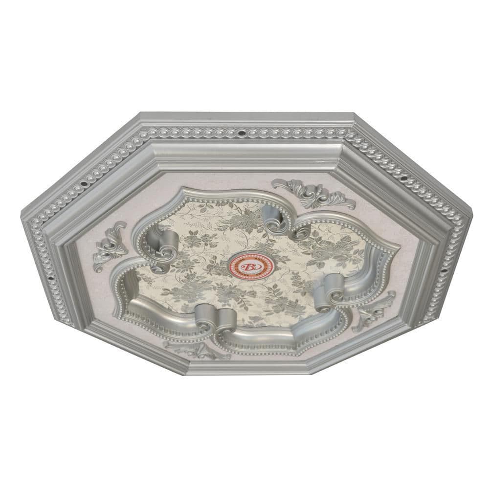 image-Silver Leaf Clover and Silver Frame Octagon Chandelier Ceiling Medallion 24in
