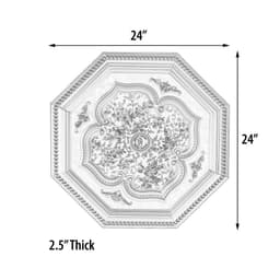 image-Silver Leaf Clover and Silver Frame Octagon Chandelier Ceiling Medallion 24in