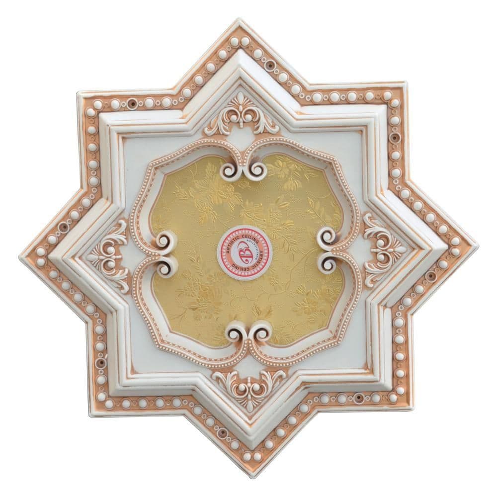 image-Ivory and Gold Eight Pointed Star Chandelier Ceiling Medallion 24in