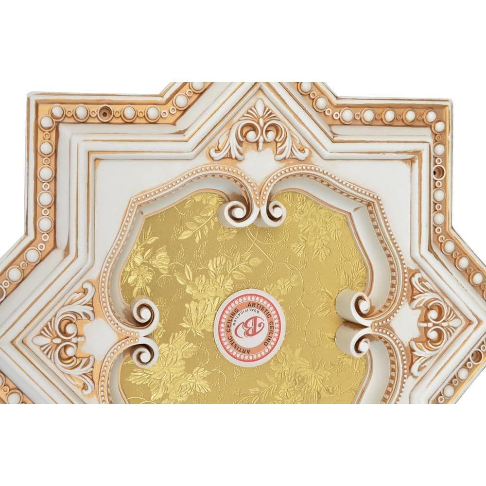 image-Ivory and Gold Eight Pointed Star Chandelier Ceiling Medallion 24in