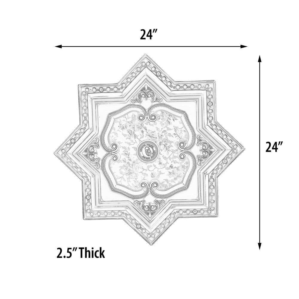 image-Ivory and Gold Eight Pointed Star Chandelier Ceiling Medallion 24in