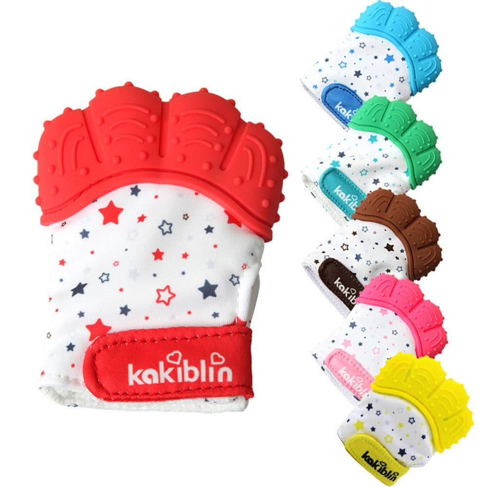 image-Baby Teether Gloves Molars Chews Infants Prevent Eating Fingers Bite Soft Rubber Gloves Carton