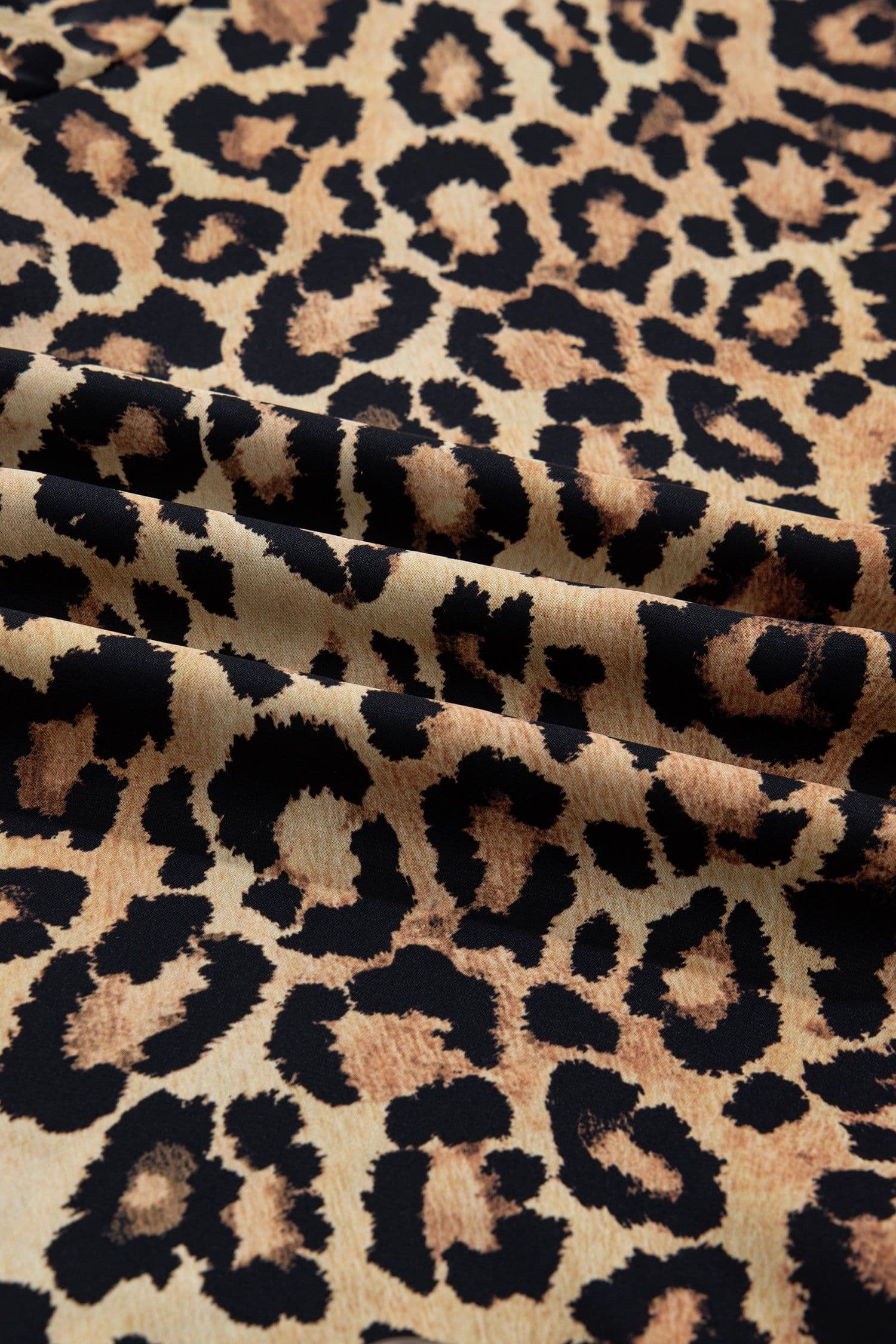 image-Brown Wild Leopard Print Contrast Striped Frilled Trim Chic Shirt