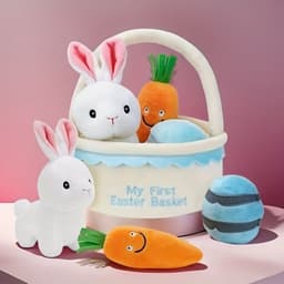 image-First Easter Gift Basket with Bunnies and Eggs