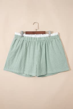 image-Red Contrast Trim Plaid Print Plus Size Shorts