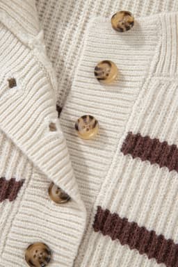 image-Brown Stripe Ribbed Henley Drop Shoulder Slouchy Sweater