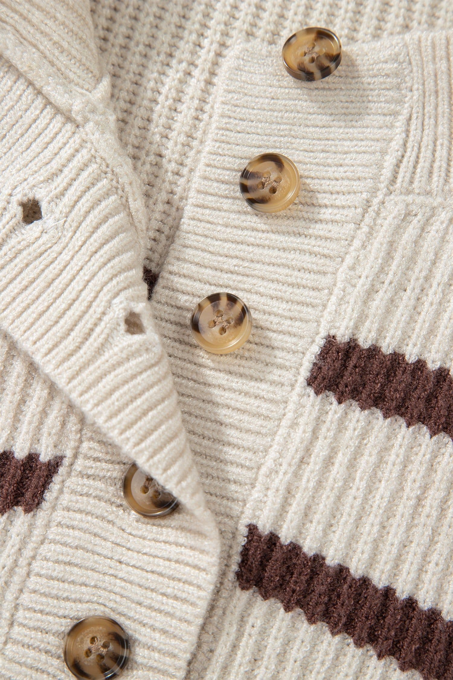 image-Brown Stripe Ribbed Henley Drop Shoulder Slouchy Sweater