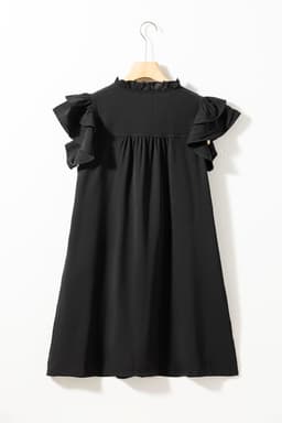 image-Black Ruffle Sleeve V Neck Frilled Shift Dress