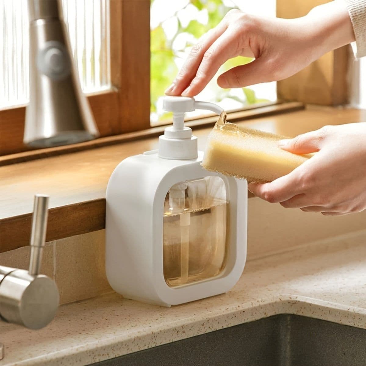 image-Foaming Soap Dispenser, 300ml And 500ml Dish Soap Dispenser, Refillable Modern Square Pump Bottle Lotion Dispenser, Hand Soap Dispenser For Bathroom, Kitchen Portable Empty Bottle, Dish Soap Dispenser
