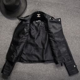image-Women's Black PU Leather Jacket - Slim Lapel XXXL
