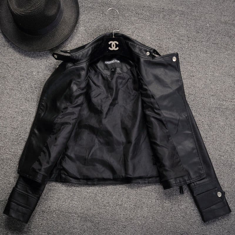 image-Women's Black PU Leather Jacket - Slim Lapel XXXL