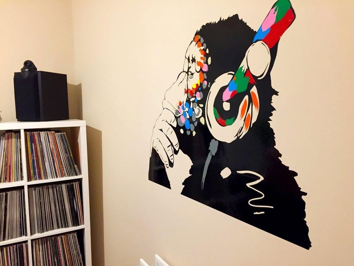 image-Primate Wall Decal - Contemplative Monkey Themed Wall Sticker for Kids Room Decoration