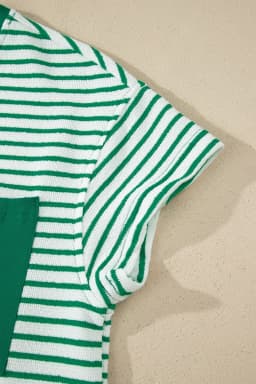 image-Khaki Stripe Crew Neck Tee Drawstring Waist Cropped Pants Set