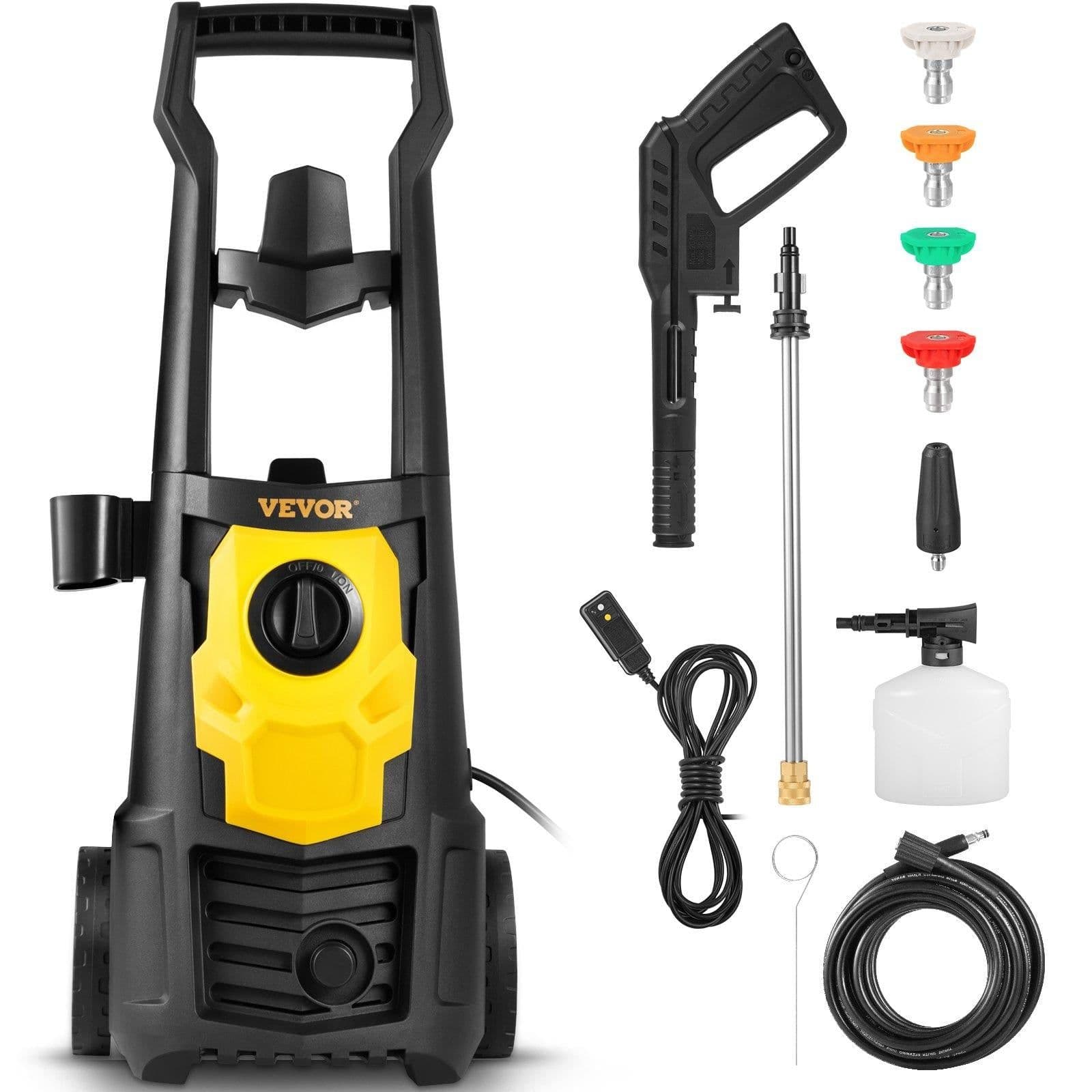 image-VEVOR Electric Pressure Washer, 2000 PSI, Max. 1.76 GPM Power Washer with 30 ft Hose, 5 Quick Connect Nozzles, Foam Cannon, Portable to Clean Patios, Cars, Fences, Driveways, ETL Listed