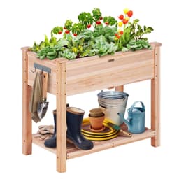 image-VEVOR Raised Garden Bed, 34 x 18 x 30 in Wooden Planter Box, Elevated Outdoor Planting Boxes with Legs, for Growing Flowers/Vegetables/Herbs in Backyard/Garden/Patio/Balcony, Burlywood
