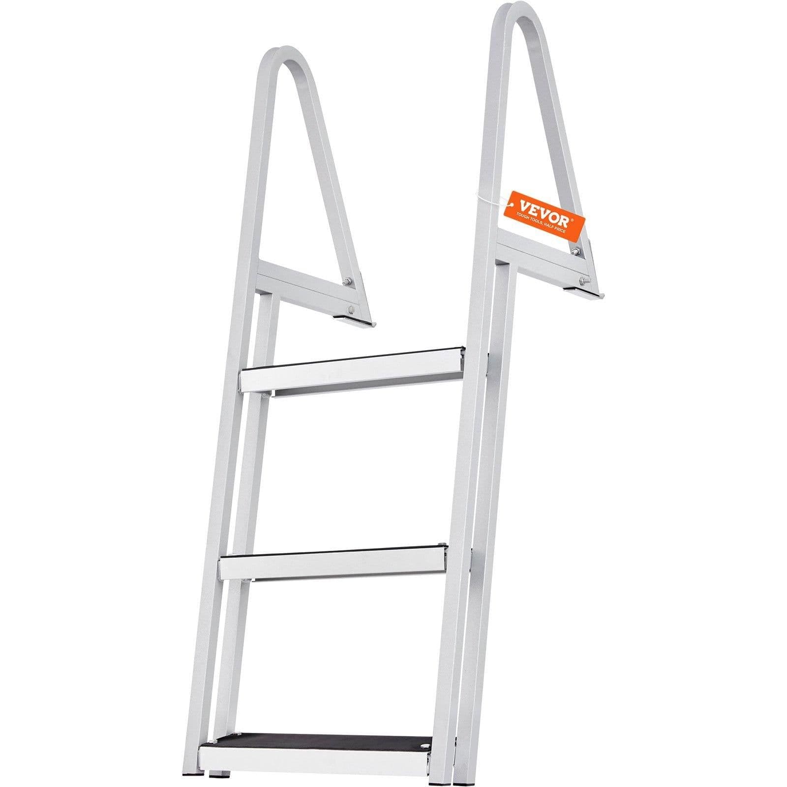 image-VEVOR Dock Ladder, Removable 3 Steps, 350 lbs Load Capacity, Aluminum Alloy Pontoon Boat Ladder with 4'' Wide Step & Nonslip Mat, Easy to Install for Ship/Lake/Pool/Marine Boarding