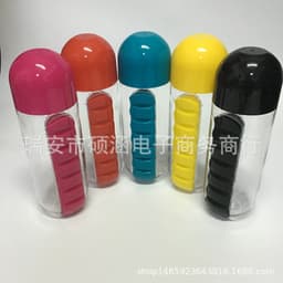 image-Creative with medicine box cup with seven-day portable medicine box Two in one outdoor carrying water bottle Pill cup